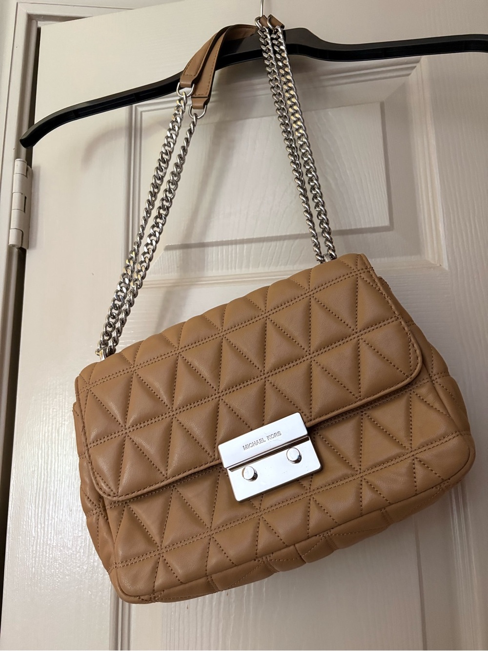 Michael Kors Camel Quilted Shoulder Bag with Silver Chain
